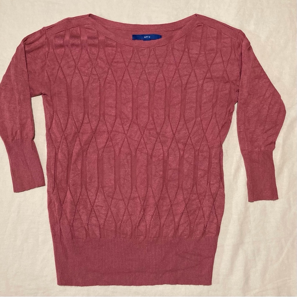 Apt. 9 Women's Cable Knit Sweater in Dusty Rose with 3/4 Sleeves‎